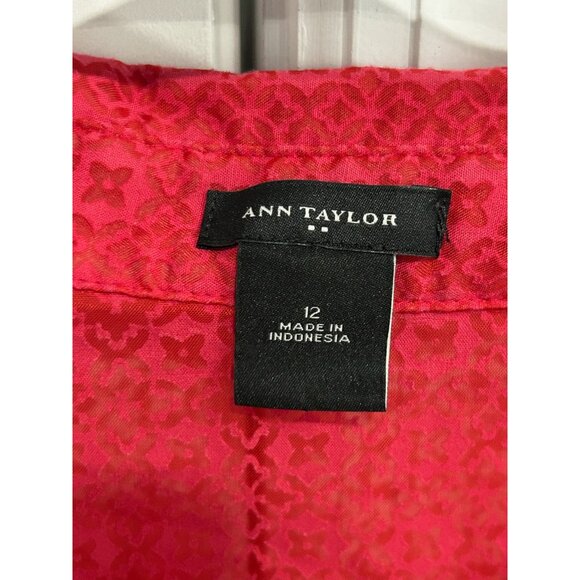 Ann Taylor Red Patterned Sz 12 Sheer Button-Down Blouse 3/4 Sleeve Lightweight - Picture 5 of 9